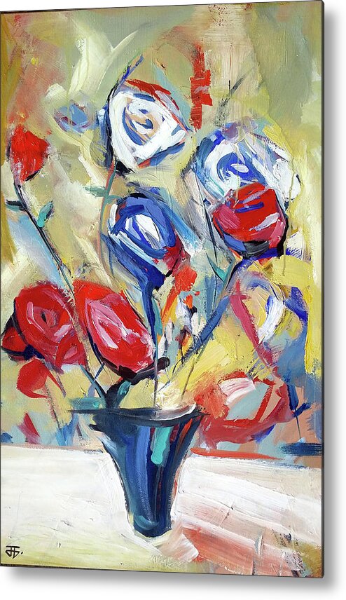  Metal Print featuring the painting Roses and Bluez by John Gholson