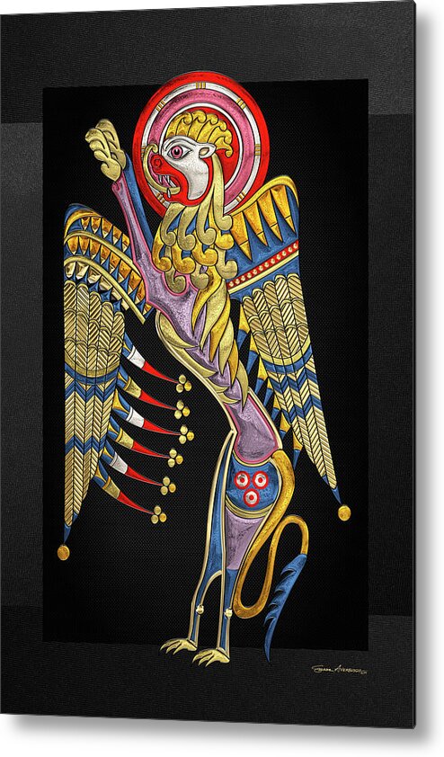 ‘celtic Treasures’ Collection By Serge Averbukh Metal Print featuring the digital art Sacred Celtic Lion over Black Canvas by Serge Averbukh