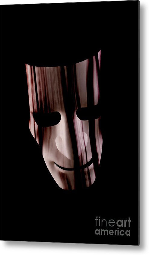 Mask Metal Print featuring the photograph Scary face mask with hair over face by Simon Bratt