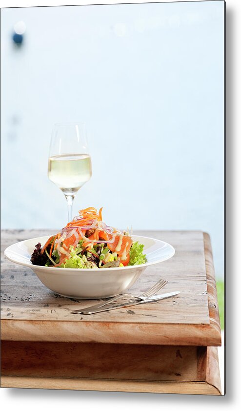 Outdoors Metal Print featuring the photograph Seafood Salad With Smoked Salmon On by Pidjoe