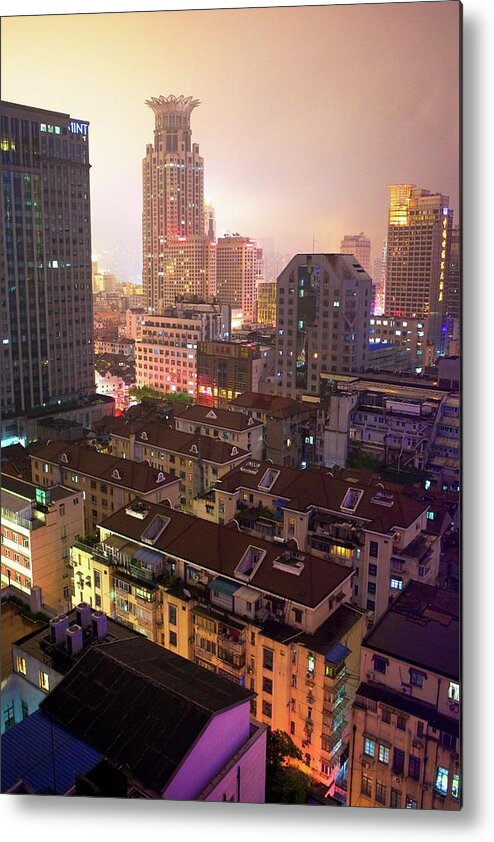 Outdoors Metal Print featuring the photograph Shanghai Buildings At Night by Adam Scott