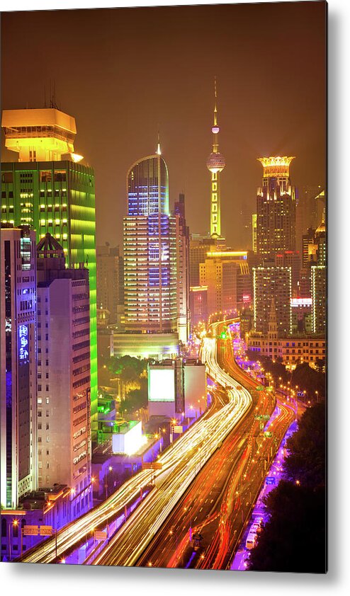 Chinese Culture Metal Print featuring the photograph Shanghai Skyline by Nikada