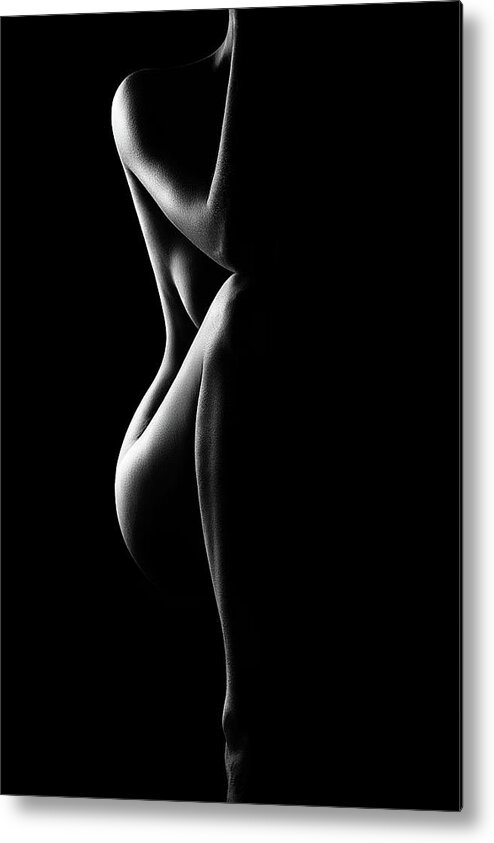 Nude Metal Print featuring the photograph Silhouette of nude woman in BW by Johan Swanepoel