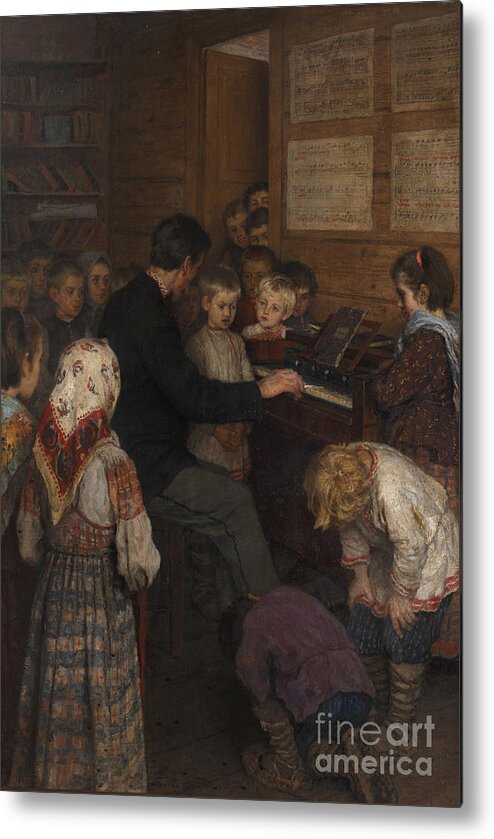 Oil Painting Metal Print featuring the drawing Singing Lesson At The Village School by Heritage Images