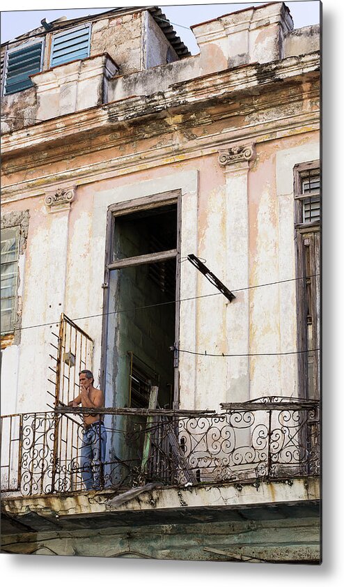 Balcony Metal Print featuring the photograph Smoker on balcony in Cuba by Jennifer Thomas