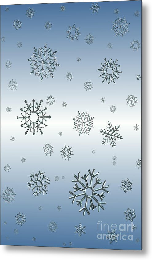 Snowflakes Metal Print featuring the digital art Snowflakes On Blue by Rachel Hannah