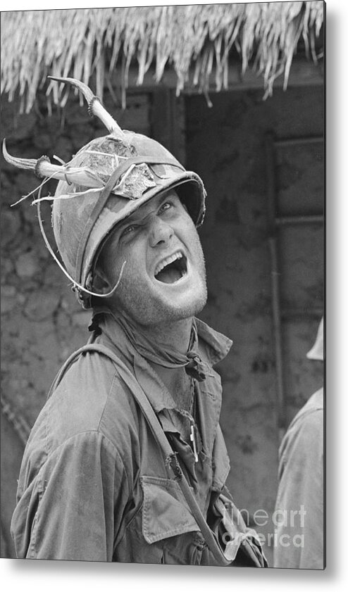 Horned Metal Print featuring the photograph Soldier Wearing A Horned Helmet by Bettmann