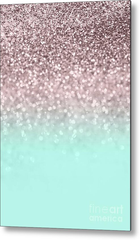 Rose-gold Metal Print featuring the mixed media Sparkling Rose Gold Blush Aqua Glitter Glam #1 #shiny #decor by Anitas and Bellas Art