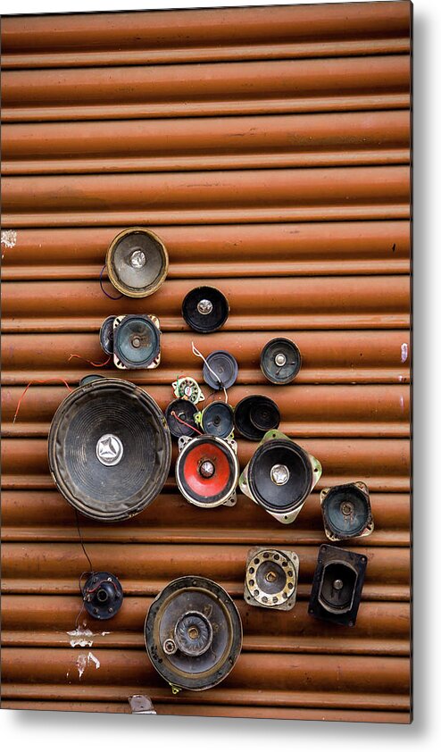 Shutter Metal Print featuring the photograph Speakers On Shutter by Suyog Gaidhani