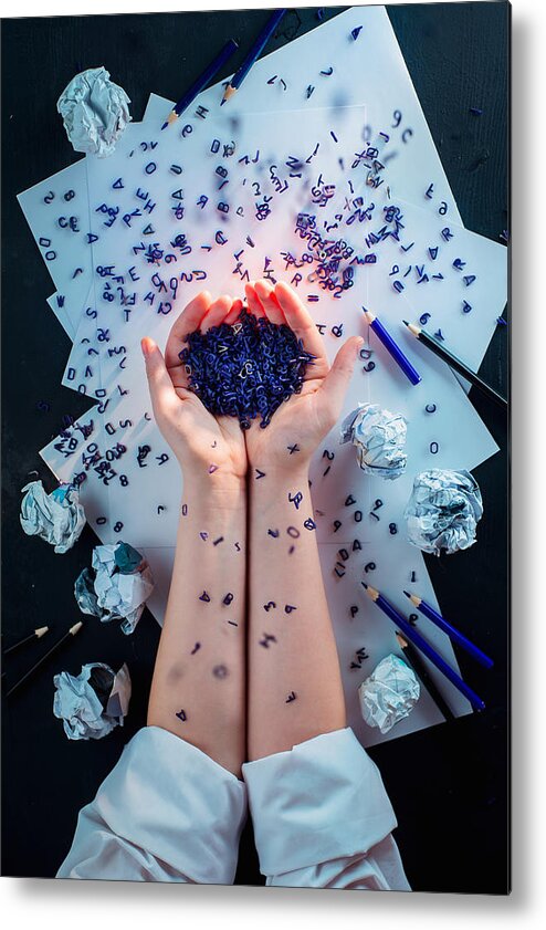 Writer Metal Print featuring the photograph Spilled Letters by Dina Belenko