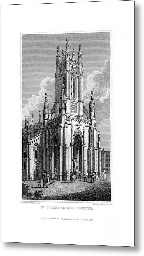 Engraving Metal Print featuring the drawing St Peters Church, Brighton, East by Print Collector