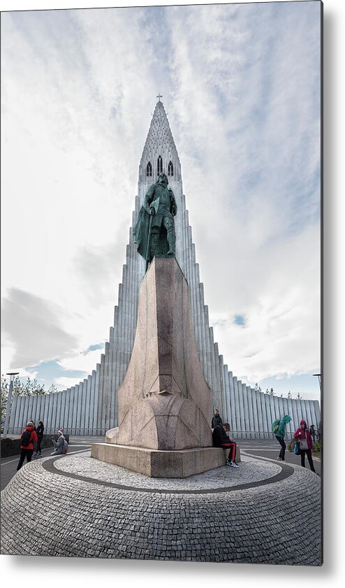 Iceland Metal Print featuring the photograph Statue of explorer Leif Erikson and Hallgrimskirkja in Reykjavik by RicardMN Photography