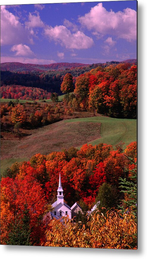 Grass Metal Print featuring the photograph Steeple Of White Church Surrounded By by Mark Newman