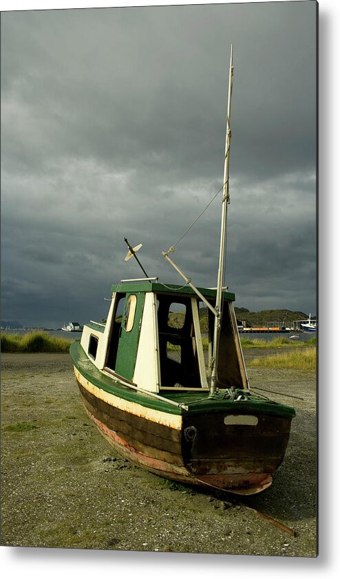 Grass Metal Print featuring the photograph Stranded Boat With Captain Missing by Polarlights