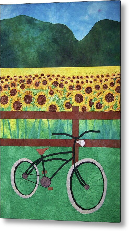Sunflowers Metal Print featuring the tapestry - textile Sunflowers at Whitehall Farm by Pam Geisel
