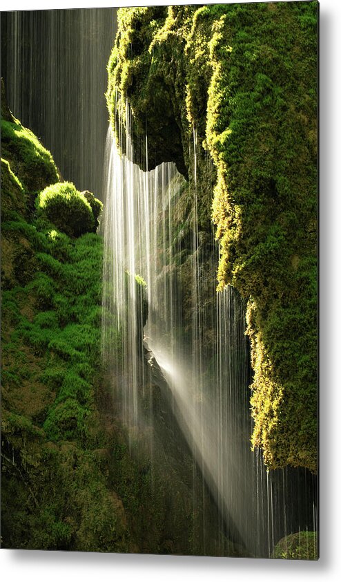 Spray Metal Print featuring the photograph Sunlight And Mossy Waterfall by Avtg