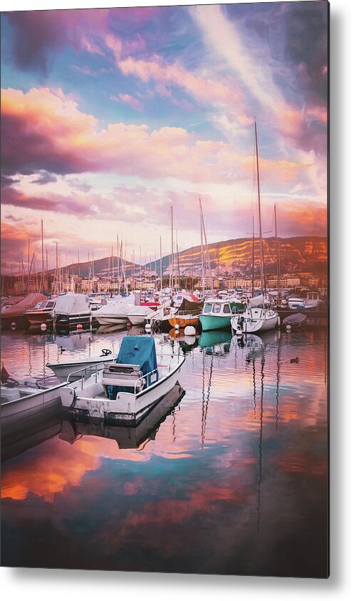 Geneva Metal Print featuring the photograph Sunset at Quai Wilson Geneva Switzerland by Carol Japp