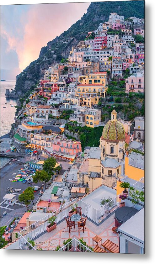 Cities Metal Print featuring the photograph Sunset In Positano, Amalfi Coast by Ronnybas