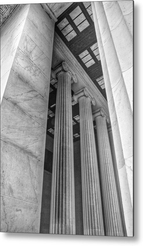 Abraham Lincoln Metal Print featuring the photograph The Lincoln Memorial Washington D. C. - Black and White Abstract Pillars Details 3 by Marianna Mills