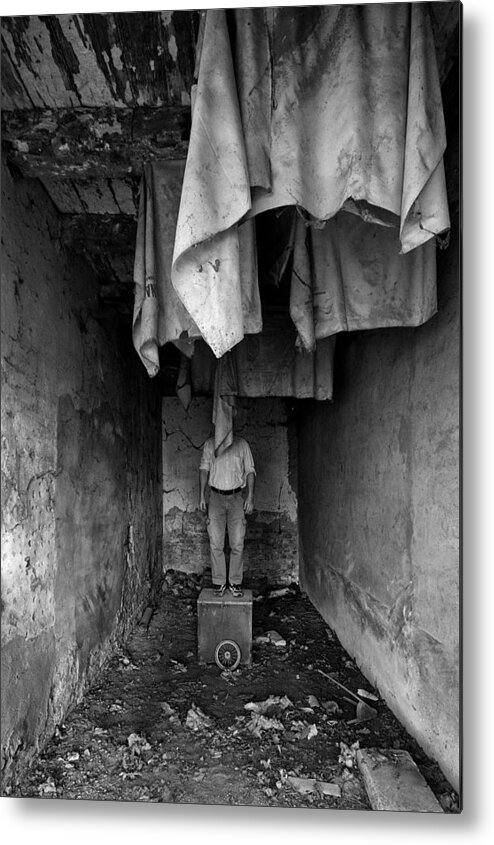 Urbex Metal Print featuring the photograph The Mystery Of Clothes Hanging Out by Carlo Ferrara