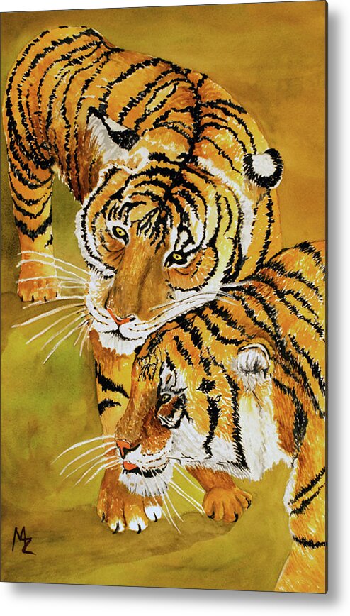 Tiger Metal Print featuring the painting Tiger Romance by Margaret Zabor