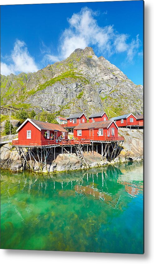 Landscape Metal Print featuring the photograph Traditional Red Wooden Rorbu Huts by Jan Wlodarczyk