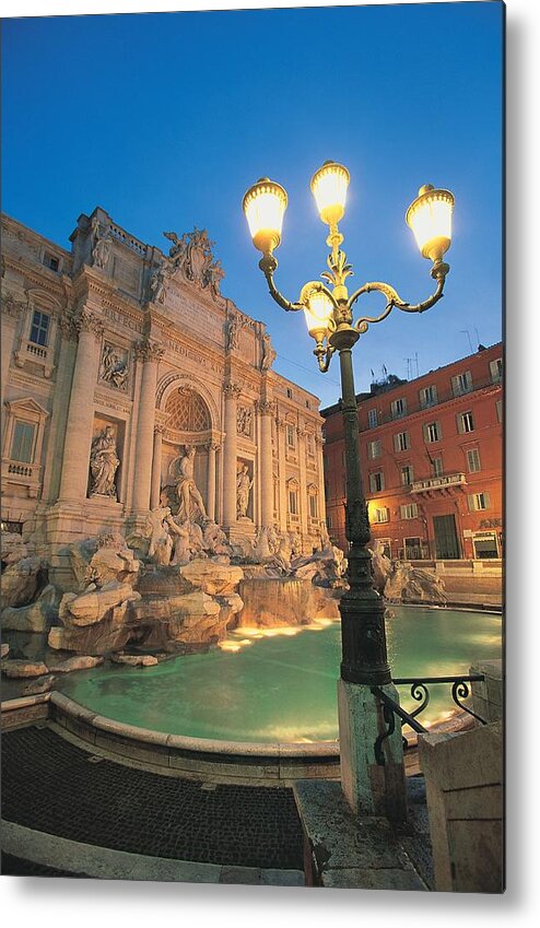 Built Structure Metal Print featuring the photograph Trevi Fountain At Night, Rome, Italy by Walter Bibikow