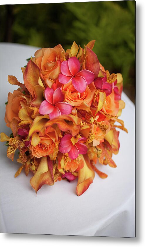 Orange Color Metal Print featuring the photograph Tropical Colorful Bridal Bouquet by Segray