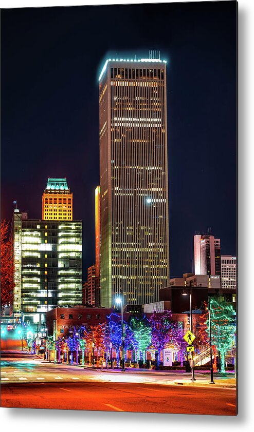 America Metal Print featuring the photograph Tulsa Brady Arts District Christmas Cityscape by Gregory Ballos