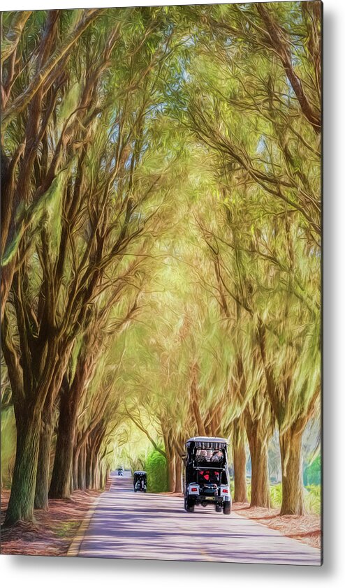 The Villages Metal Print featuring the photograph Tunnel of Trees and Golf Carts by Betty Eich