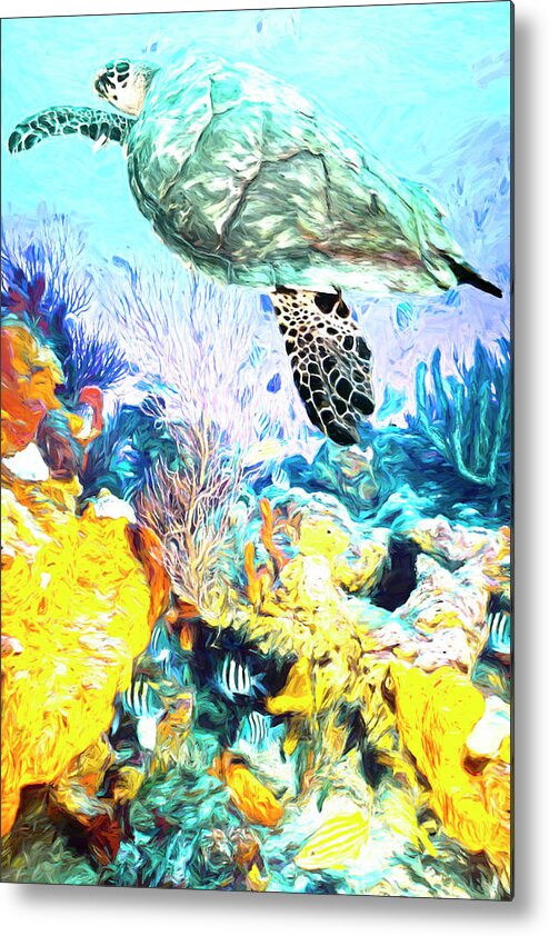 Atlantic Metal Print featuring the photograph Turtle at the Reef Painting by Debra and Dave Vanderlaan