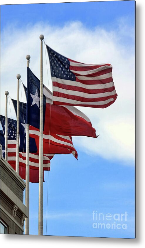 Flags Metal Print featuring the photograph USA and Texas by Joan Bertucci