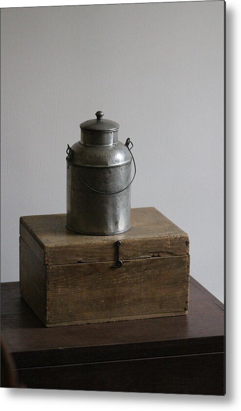 Tin Metal Print featuring the photograph Vintage Creamer Can on Top of Chest by Colleen Cornelius