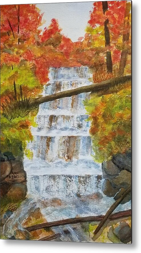 Waterfalls Metal Print featuring the painting Wagner Falls by Ann Frederick