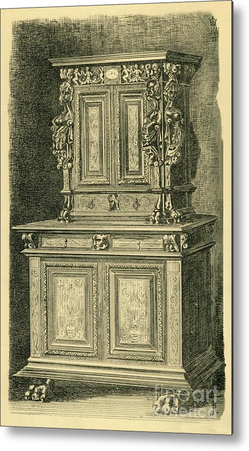 Engraving Metal Print featuring the drawing Walnut Cabinet by Print Collector