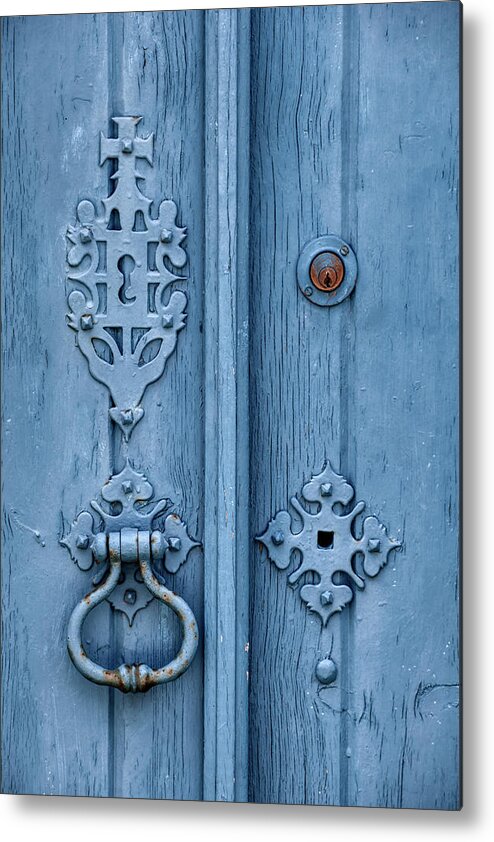 Templar Metal Print featuring the photograph Weathered Blue Door Lock by David Letts