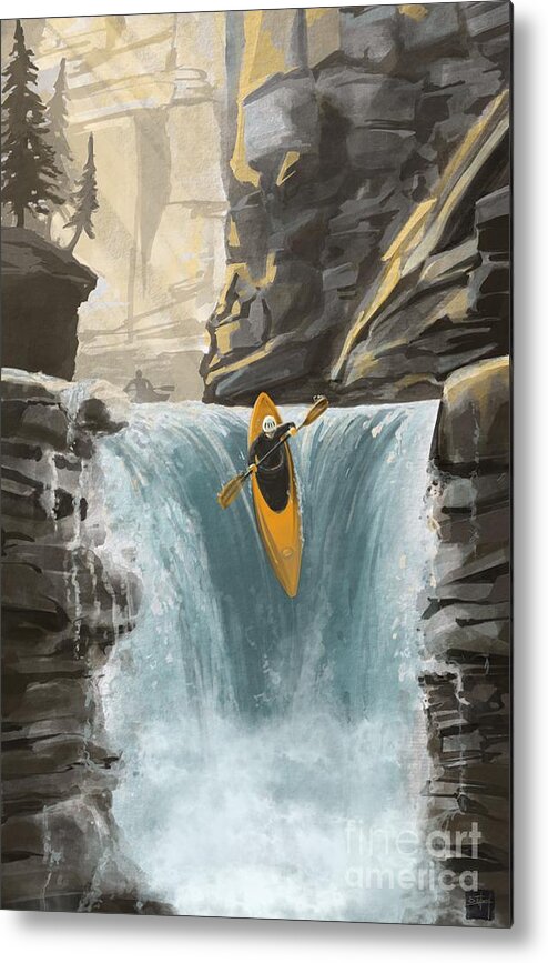 Kayak Metal Print featuring the painting White water kayaking by Sassan Filsoof