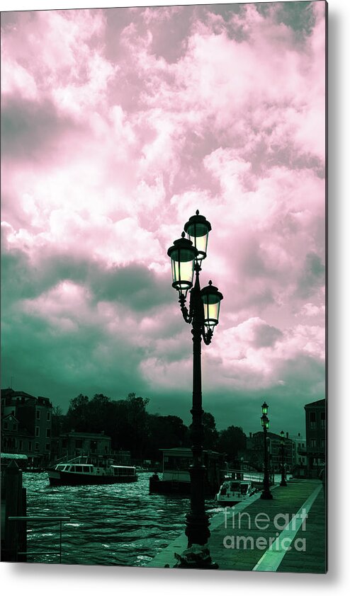 Toned Metal Print featuring the photograph Winter Venice lantern on the embankment by Marina Usmanskaya