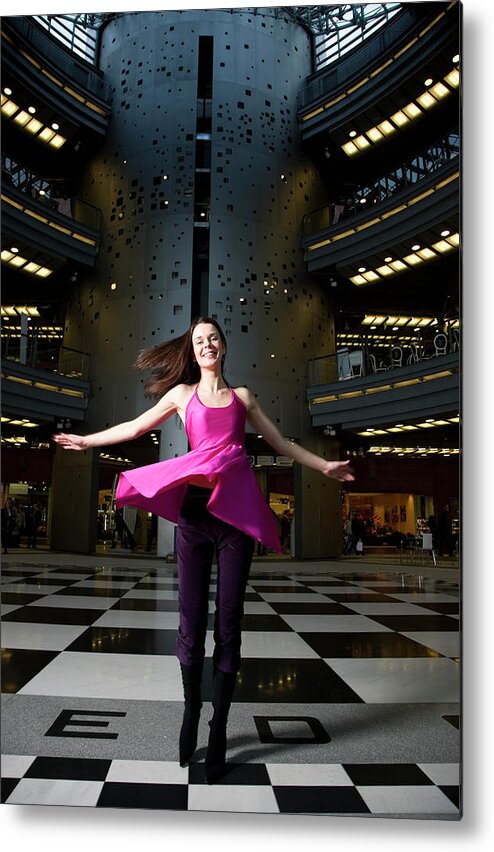 People Metal Print featuring the photograph Woman Dancing In Old Brewery Shopping by Tim E White