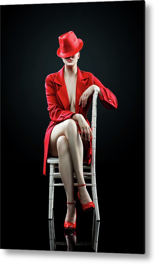 Woman Metal Print featuring the photograph Woman in red by Johan Swanepoel