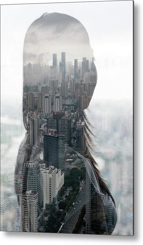 People Metal Print featuring the photograph Woman Looks Over City by Jasper James