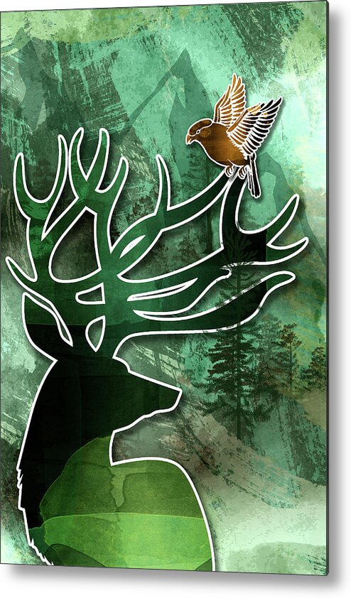 Deer Metal Print featuring the digital art Woodland Harmony - Friends by Doreen Erhardt