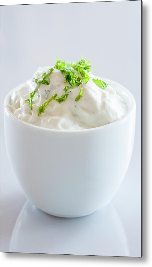 White Background Metal Print featuring the photograph Yoghurt Dip In Bowl, Studio Shot by Inti St. Clair