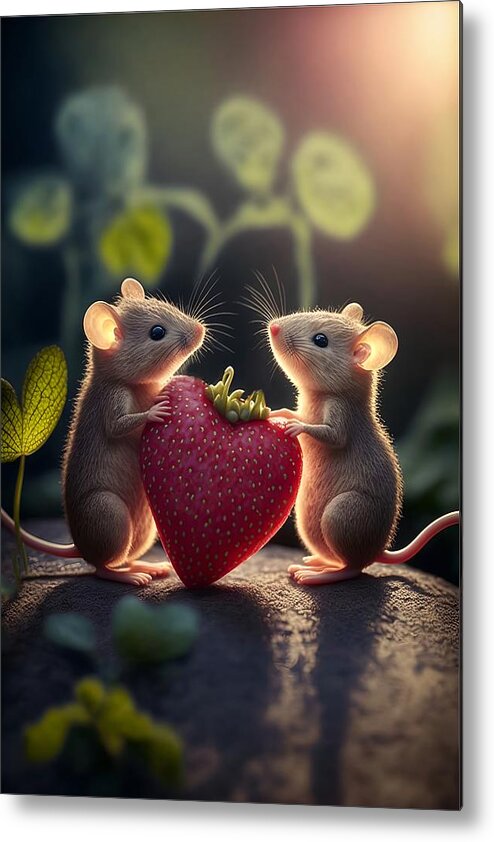 A Couple Of Love Mices Metal Print featuring the mixed media A Couple of Love Mices 2 #1 by Lilia S