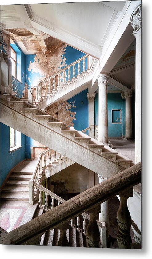 Abandoned Metal Print featuring the photograph Abandoned Blue Staircase #1 by Roman Robroek