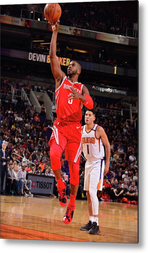 Chris Paul Metal Print featuring the photograph Devin Booker and Chris Paul by Barry Gossage