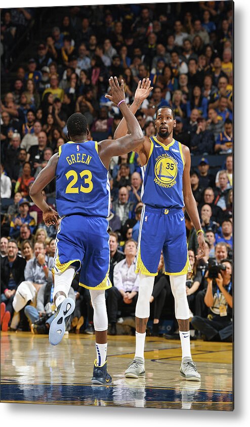 Draymond Green Metal Print featuring the photograph Draymond Green and Kevin Durant #1 by Noah Graham