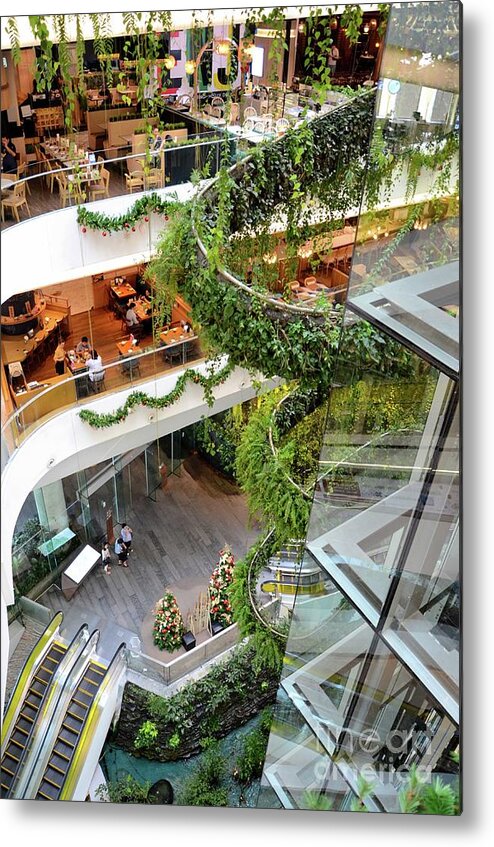 Green vertical interior design of Emquartier shopping mall dining floors  Bangkok Thailand Metal Print