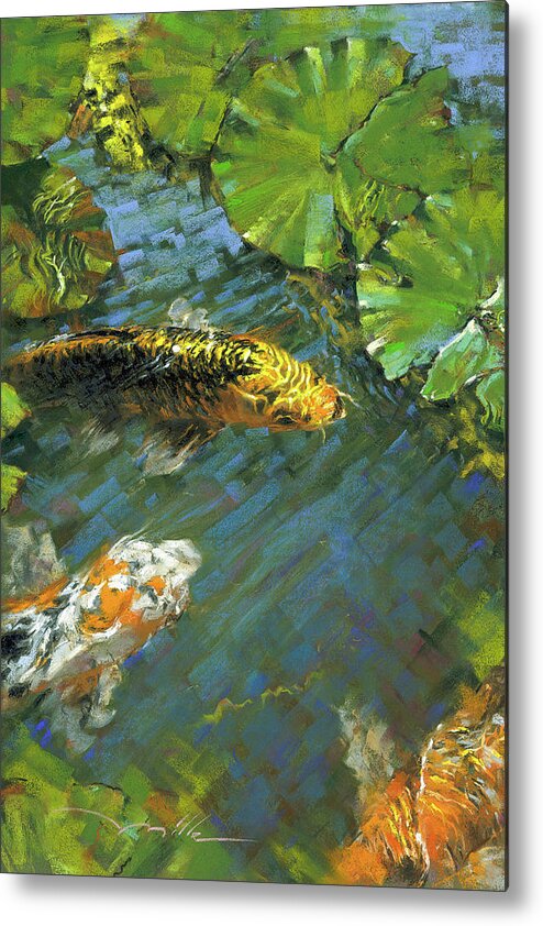 Mark Mille Fine Art Metal Print featuring the pastel Koi Pond #1 by Mark Mille