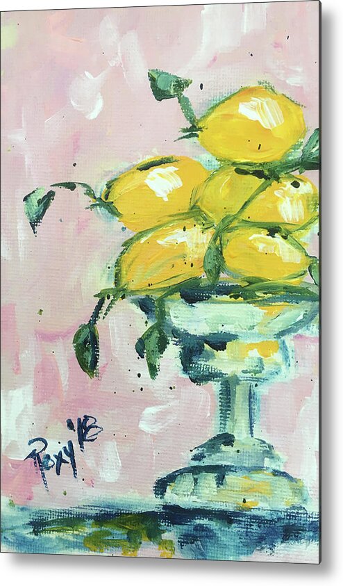 Lemon Metal Print featuring the painting Lemon Pedestal #1 by Roxy Rich